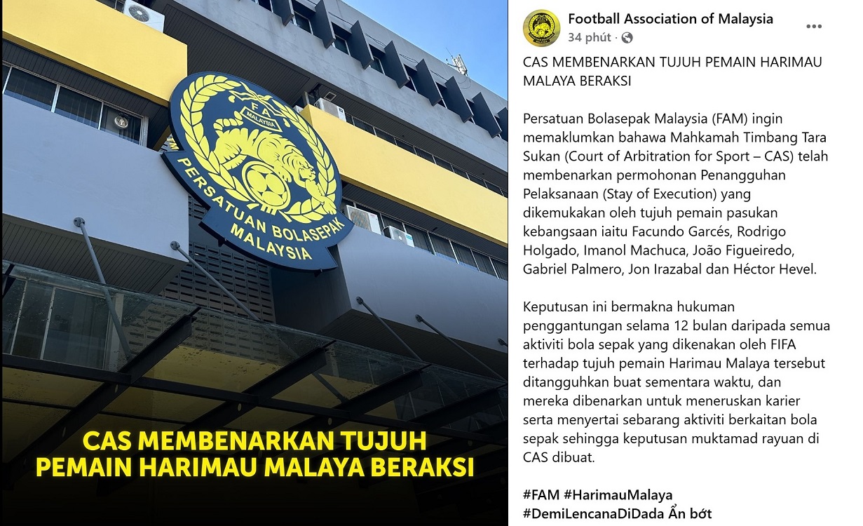 Quyết định mới nhất của To&agrave; &aacute;n Trọng t&agrave;i Thể thao quốc tế về &lsquo;b&ecirc; bối nhập tịch Malaysia&rsquo; khiến người h&acirc;m mộ&hellip; bối rối - Ảnh 2